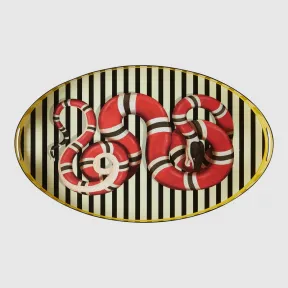 古驰/Gucci 珊瑚蛇图案椭圆形金属托盘 482762 ZAM01 7711