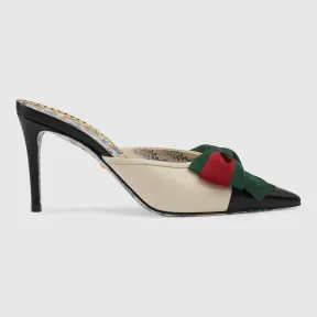 古驰/Gucci 织带蝴蝶结皮革中跟便鞋 519569 0HEC0 1073