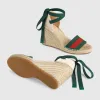 古驰/Gucci 条纹织带厚底草编鞋 525728_H91K0_8473