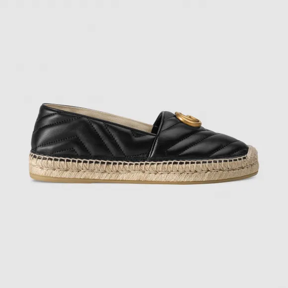 古驰/Gucci 饰双 G 皮革草编鞋 551890-BKO00-1000