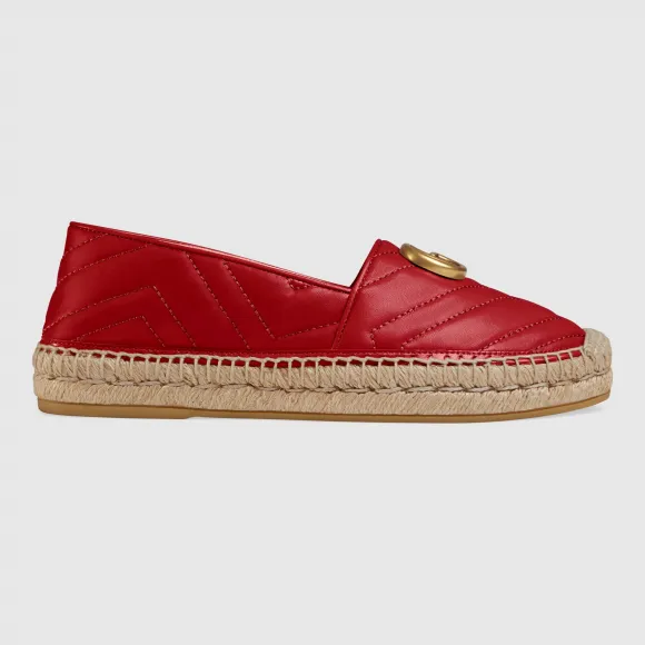 古驰/Gucci 饰双 G 皮革草编鞋 551890 BKO00 6433