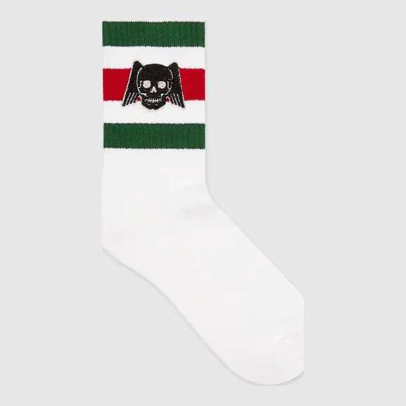 古驰/Gucci 飞翔骷髅图案棉袜 553123 4G490 9066