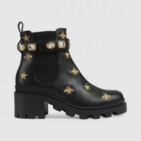 古驰/Gucci 刺绣皮革饰带踝靴 557735-AYO10-1000