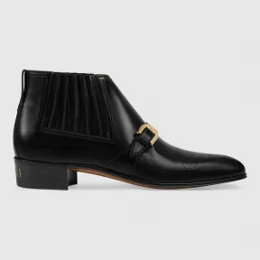 古驰/Gucci 男士饰G布洛克皮革踝靴 563268 06F00 1000