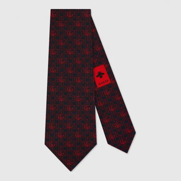 古驰/Gucci 双 G 马衔扣链真丝领带 571786 4E005 4074