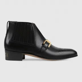 古驰/Gucci 女士饰G布洛克皮革踝靴 572992 06F00 1000