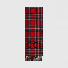 古驰/Gucci 饰Gucci标识苏格兰格纹羊毛围巾 597530_4G365_1074