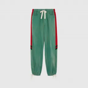 古驰/Gucci 男士 饰织带宽松牛仔慢跑长裤 604181_XDAYG_3515