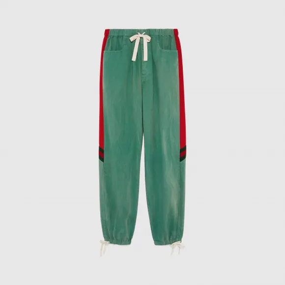古驰/Gucci 男士 饰织带宽松牛仔慢跑长裤 604181_XDAYG_3515