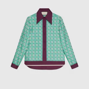 古驰/Gucci 互扣式双G印花真丝衬衫 652649-ZAGL3-4559
