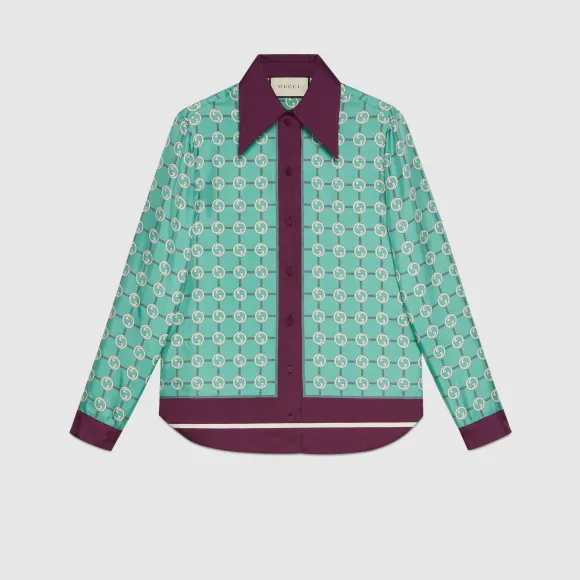 古驰/Gucci 互扣式双G印花真丝衬衫 652649-ZAGL3-4559