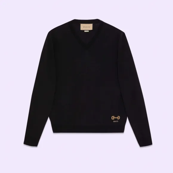 古驰/Gucci 羊毛V领针织套头衫 713566-XKCOR-1000