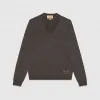 古驰/Gucci 灰色饰刺绣V领羊毛毛衣 713566-XKCOR-2334