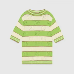 古驰/Gucci 浅绿色和象牙白色条纹GG棉质针织衫 739716-XKC68-3531