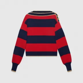 古驰/Gucci 深蓝色和红色条纹棉质针织衫 739802-XKC6H-4700