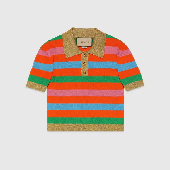 古驰/Gucci Viscose 混纺条纹Polo上装 743158-XKC8H-7548