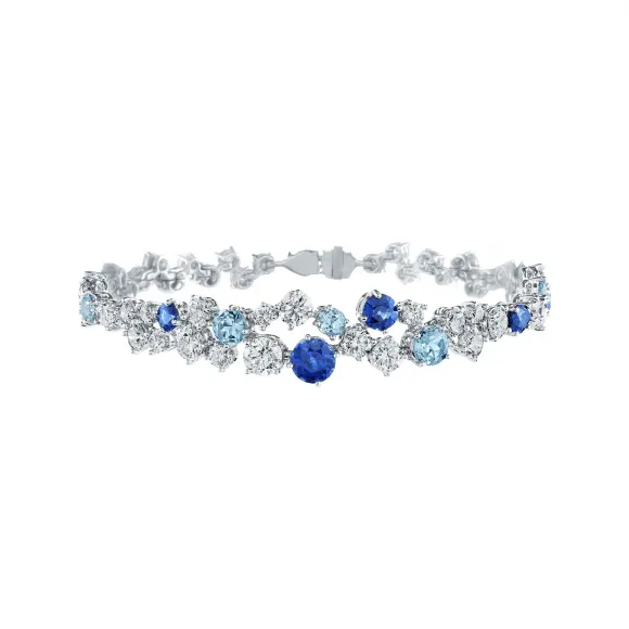 海瑞温斯顿/HarryWinston Sparkling Cluster蓝宝石、海蓝宝石和钻石手链 BRSAQPCLRFSPC