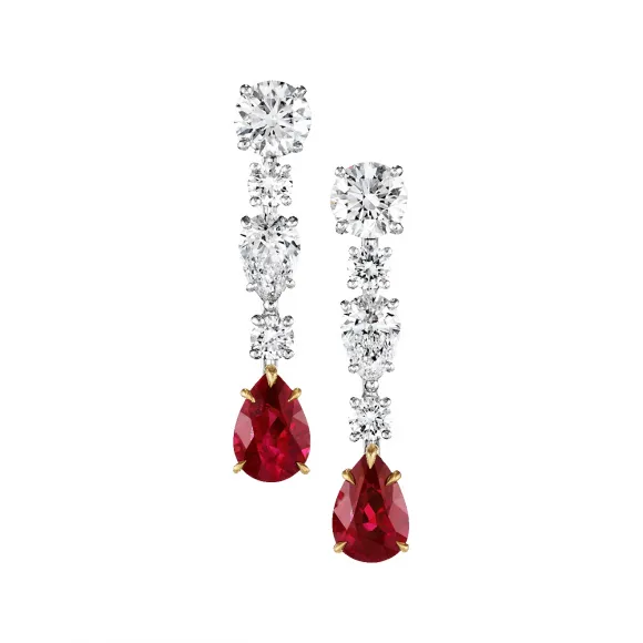 海瑞温斯顿/HarryWinston 水滴形切工红宝石和钻石耳环 EARMRPSFPSD
