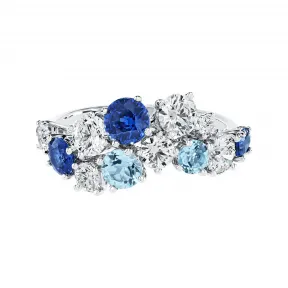 海瑞温斯顿/HarryWinston Sparkling Cluster蓝宝石、海蓝宝石和钻石戒指 FRSAQPCLRFSPC