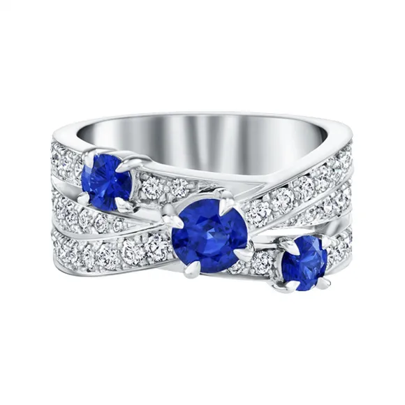 海瑞温斯顿/HarryWinston Crossover三圈蓝宝石和钻石戒指 FRSPDE3RCRO