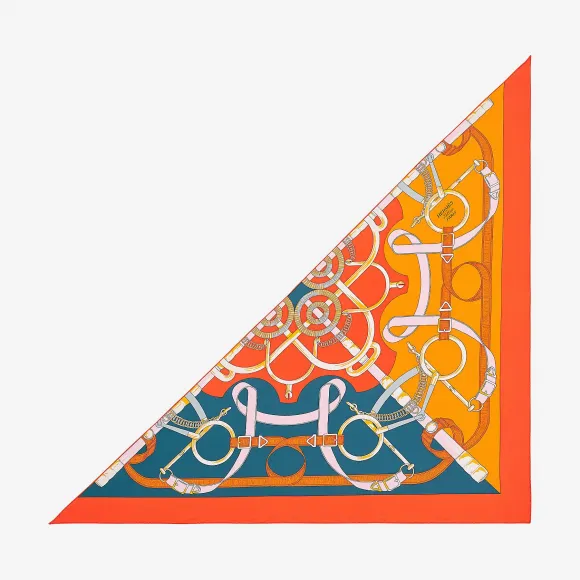 爱马仕/Hermes 玫瑰色 “金质马刺”大三角巾 H571599S_07