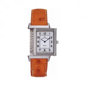 积家/Jaeger LeCoultre Reverso 翻转腕表系列  不锈钢，银色雕纹表盘，黑色阿拉伯数字时标，蓝钢 石英机芯
