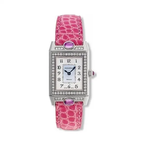 积家/Jaeger LeCoultre Reverso 翻转腕表系列  18k白金镶钻，镶嵌2颗红宝石 石英机芯 女表 Q2623402