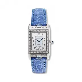 积家/Jaeger LeCoultre Reverso 翻转腕表系列  18k白金镶钻，镶嵌2颗蓝宝石 石英机芯 女表 Q262