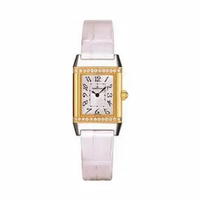 积家/Jaeger LeCoultre Reverso 翻转腕表系列  18k黄金-不锈钢镶钻镶钻28颗重0.33克拉 石英机芯
