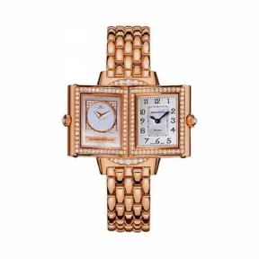 积家/Jaeger LeCoultre Reverso 翻转腕表系列  18k玫瑰金镶钻，各镶嵌81颗钻石0.88克拉 手动机械