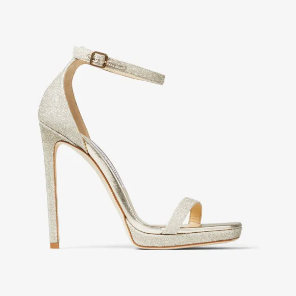 Jimmychoo/吉米周 ALVA 120 - 冰白金色微粒闪粉凉鞋 ALVA120DGZAA0582