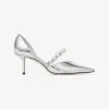 Jimmychoo/吉米周 AURELIE 65 | 珍珠饰银色液态金属感皮革尖头高跟鞋 AURELIE65QUR0C0980
