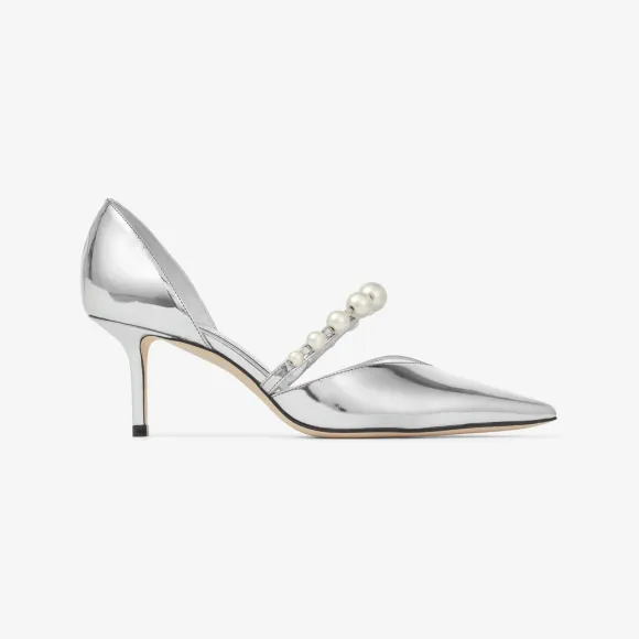 Jimmychoo/吉米周 AURELIE 65 | 珍珠饰银色液态金属感皮革尖头高跟鞋 AURELIE65QUR0C0980