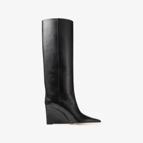 Jimmychoo/吉米周 BAKU KB 85及膝靴-黑色小牛皮坡跟及膝靴 BAKUKB85CLF010003