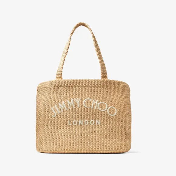 Jimmychoo/吉米周 刺绣自然色拉菲草织托特包 BEACHTOTEEWBXG0C7611