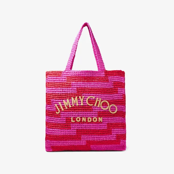 Jimmychoo/吉米周 桃红色椒红色拼色 Avenue 钩针编织托特包 BEACHTOTENSBXD0C9937