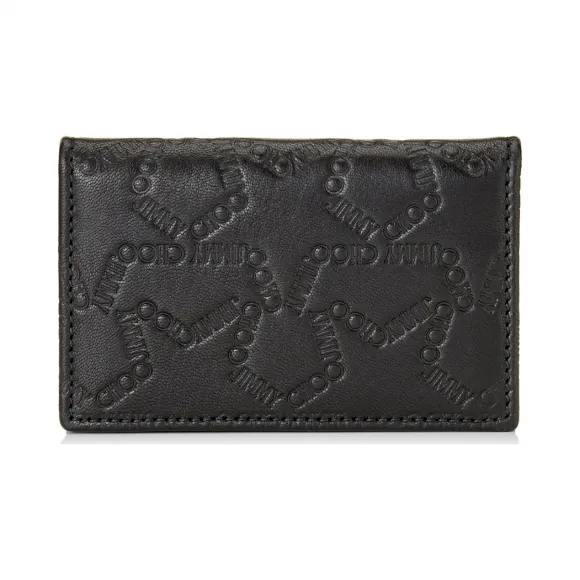 Jimmychoo/吉米周 Jimmy Choo星形logo压纹黑色粒纹皮革卡夹  BELSIZEEJL010003