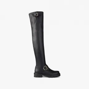 Jimmychoo/吉米周 BIKERIIOTKFLAT-黑色弹力无纺布及膝骑士靴 BIKERIIOTKFLATQOZ010003