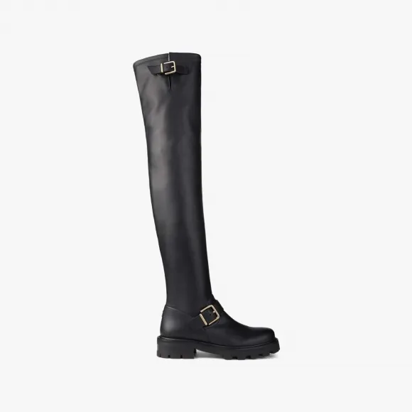 Jimmychoo/吉米周 BIKERIIOTKFLAT-黑色弹力无纺布及膝骑士靴 BIKERIIOTKFLATQOZ010003