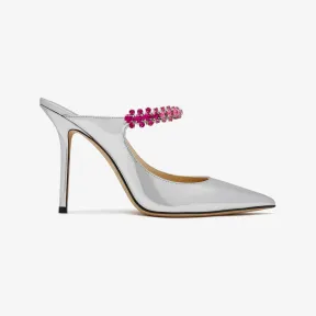 Jimmychoo/吉米周 BING 100穆勒鞋-水晶绑带银色液态金属感皮革穆勒鞋 BING100QRZ0C9789