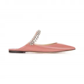 Jimmychoo/吉米周 水晶饰带绯红色漆皮穆勒鞋  BINGFLATPAT110003