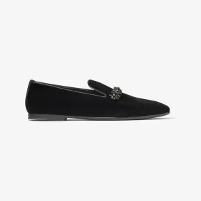 Jimmychoo/吉米周 BING SLIPPER FLAT乐福鞋-水晶饰黑色立绒乐福鞋 BINGSLIPPERFLATVYS0C2313