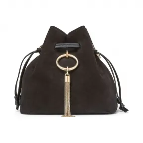 Jimmychoo/吉米周 链条肩带黑色麂皮桶包  CALLIEDRAWSTRINGSSUE010003