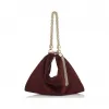 Jimmychoo/吉米周 波尔多酒红色麂皮链条肩带手拿包 CALLIESUE060002