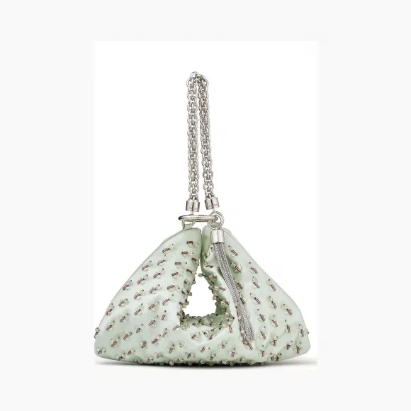 Jimmychoo/吉米周 郁金香刺绣薄荷绿色/绯红色缎面手拿包  CALLIEVJY0C8041