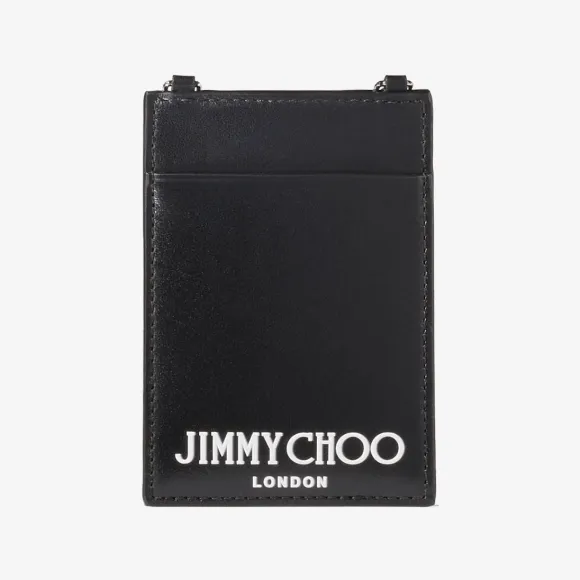 Jimmychoo/吉米周 CARD HOLDER W/CHAIN | 配链条肩带黑色皮革卡夹 CARDHOLDERWCHAINANR0C0660