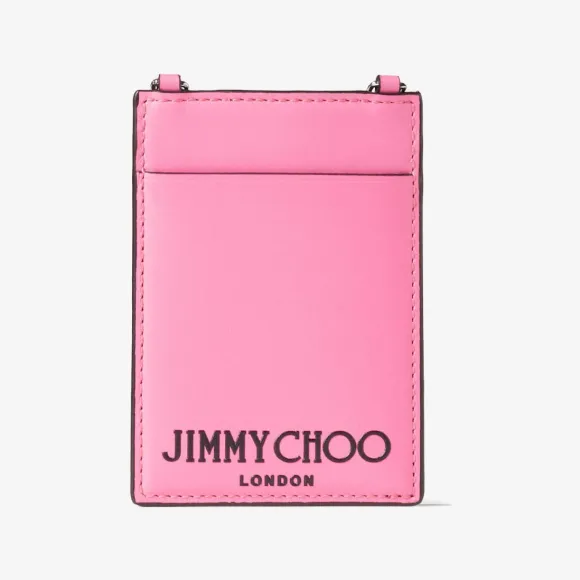 Jimmychoo/吉米周 CARD HOLDER W/CHAIN | 配链条肩带糖粉色皮革卡夹 CARDHOLDERWCHAINANR112676