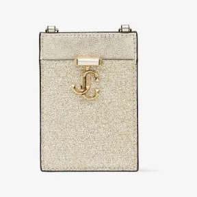 Jimmychoo/吉米周 CARD HOLDER WCHAIN卡夹-配链条肩带冰白金色细闪粉卡夹 CARDHOLDERWCHAINNIHOO1389