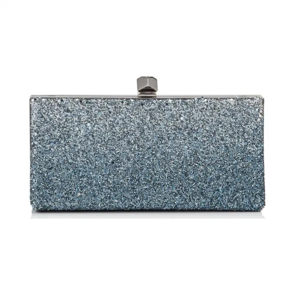 Jimmychoo/吉米周 银色暗蓝色火焰闪粉渐变面料方形推扣手拿包  CELESTESFIZ0C6079