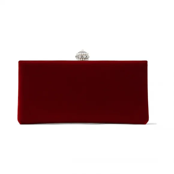 Jimmychoo/吉米周 皇冠夹扣红色丝绒手拿包 CELESTESRLV060016
